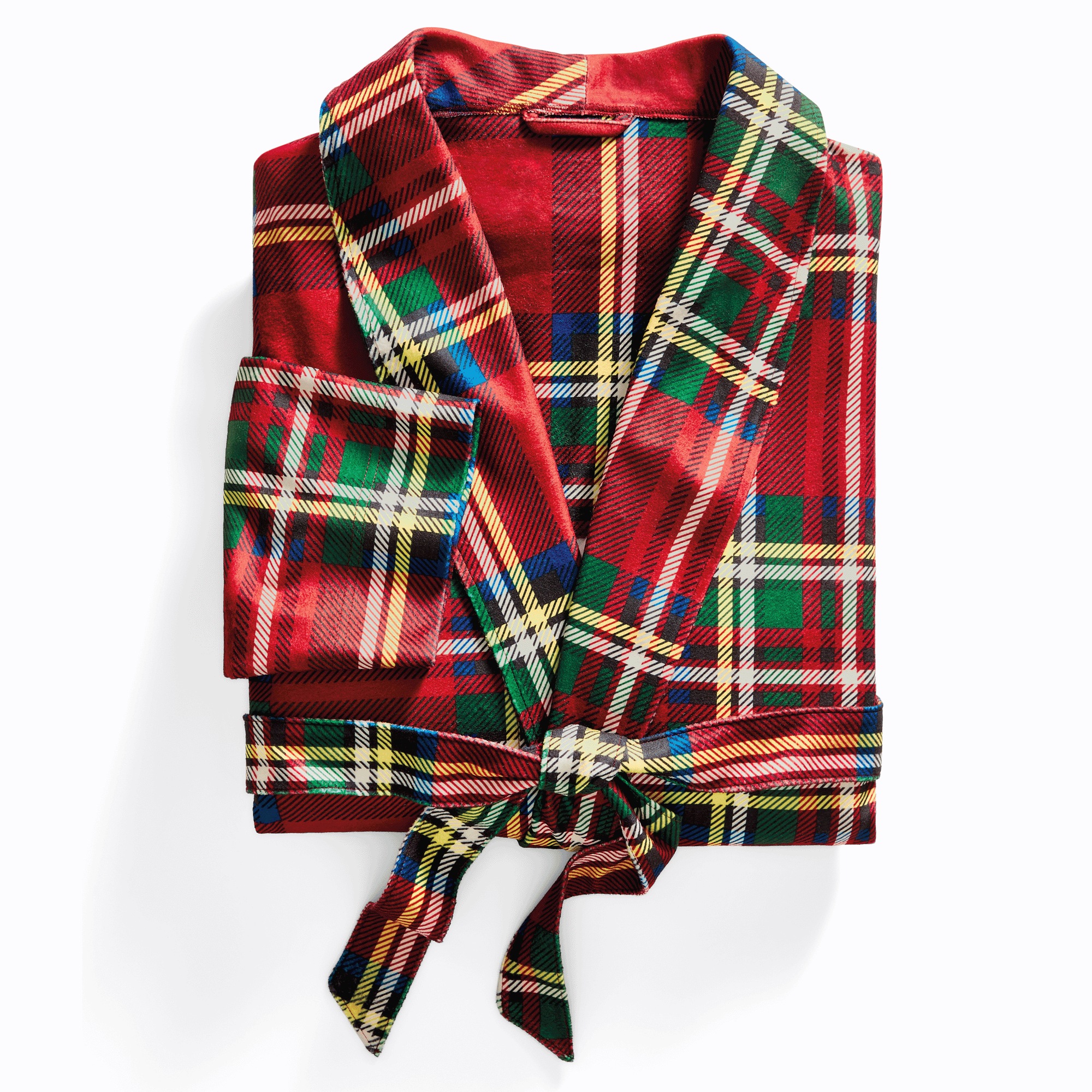 Personalized Mens Fleece Robe, Red Tartan Plaid, large