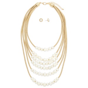 Faux-Pearl Multistrand Necklace/Earring Set, , large