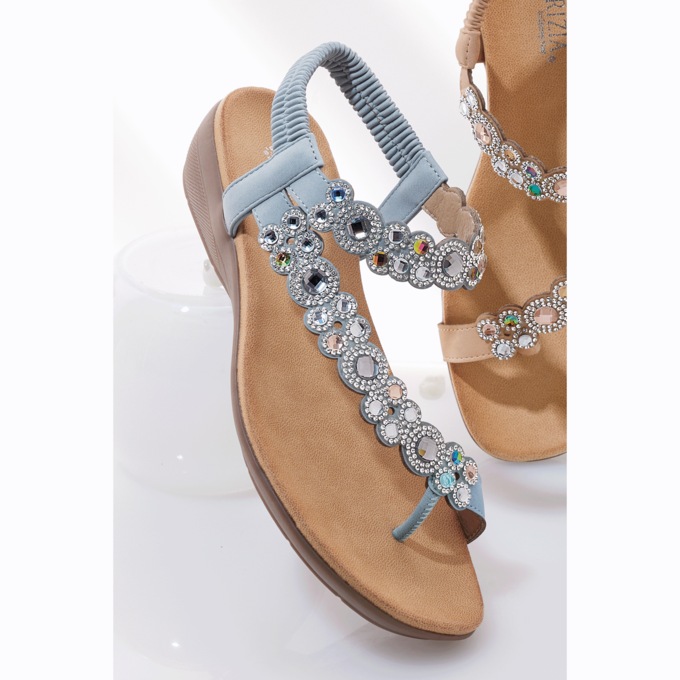 Sanjuan Faux Leather Toe Thong with Rhinestones and 1.5" Wedge Heel, , large