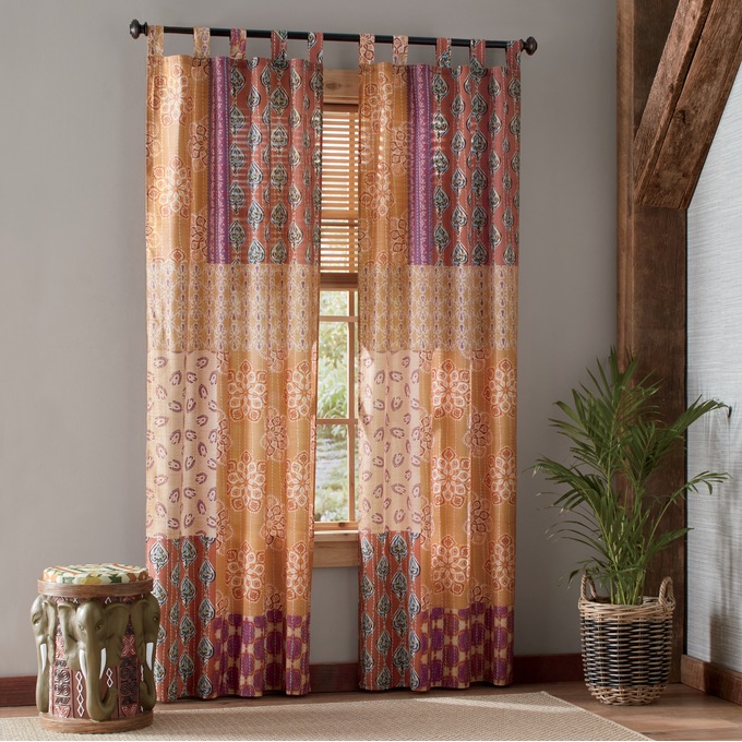 Kantha-Look Stitched Tab Top Window Panel, , large