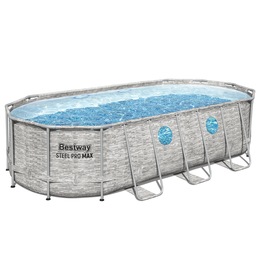 Bestway Power Steel Swim Vista Series 18&#39; Above Ground Outdoor Swimming Pool Set with Filter Pump, Ladder, and Pool Cover, , large