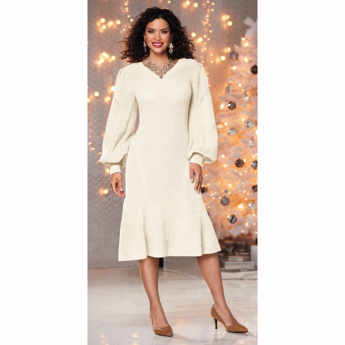Casey Women's Sweater Dress with Ballooh Sleeves, , large
