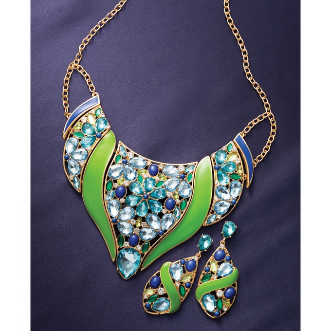 Crystal Floral Enamel Necklace, Cool, large