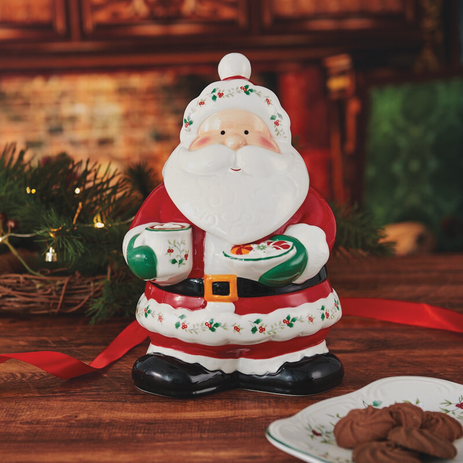 Pfaltzgraff Winterberry Santa Cookie Jar | Seventh Avenue