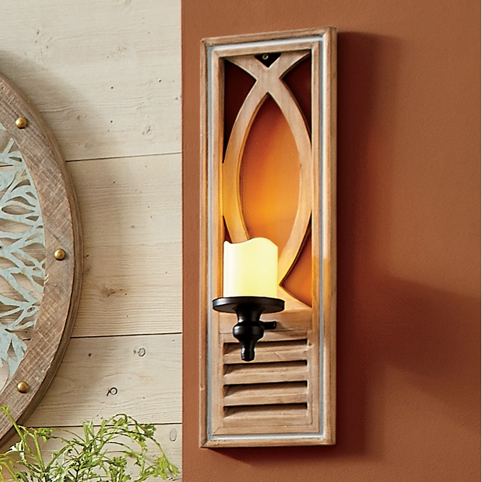 Shutter Wall Sconce with LED Candle, , large