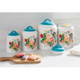 Set of 4 Vintage Floral Canisters, , large