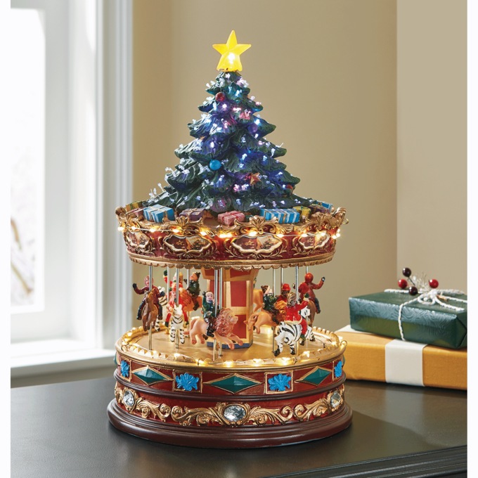 Lit Christmas Tree and Carousel Scene, , large