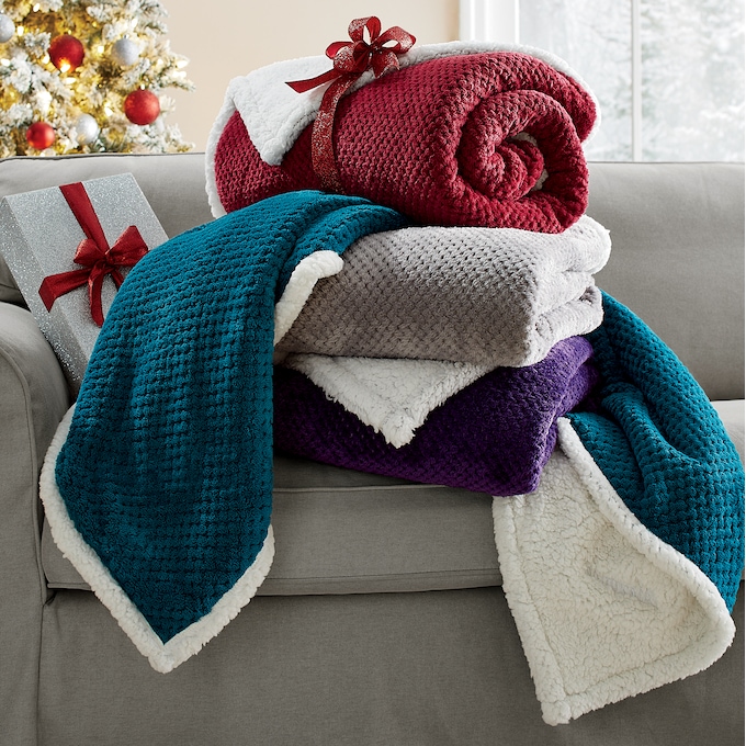 Cozy Textured Fleece Sherpa Reversible Throw, , large