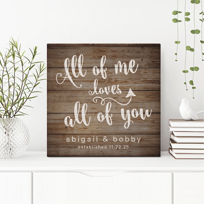 Personalized All of Me Loves You Wall Art, Brown, large