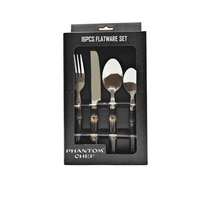 Phantom Chef 16-Piece Bamboo-Look Flatware Set, Black, large