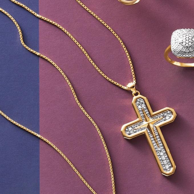 Men’s Diamond Cross Pendant, , large