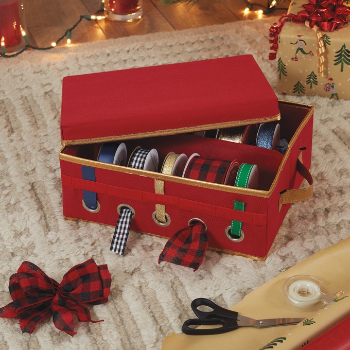 Simplify Gift Wrapping and Ribbon Storage Box, Red, large