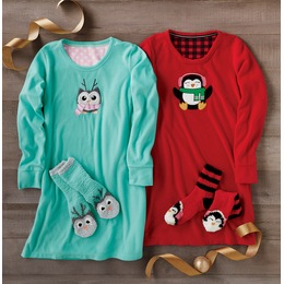 Holiday Friends Microfleece Nightshirt and Socks Set, , large
