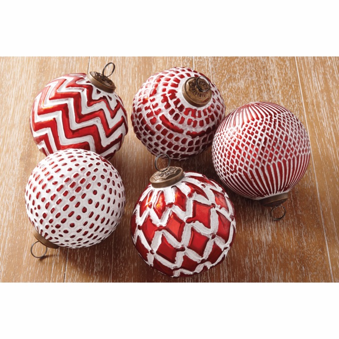 Set of 5 Red and White Ornaments, , large