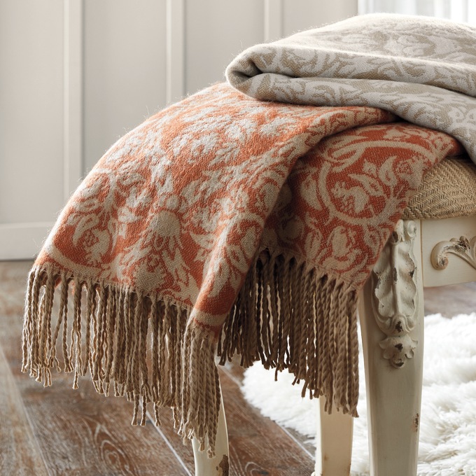 Damask Throw , Rust Taupe, large