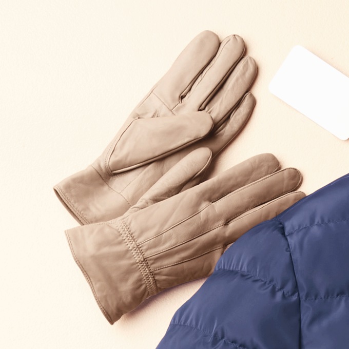 Classic Cinched Leather Gloves, , large