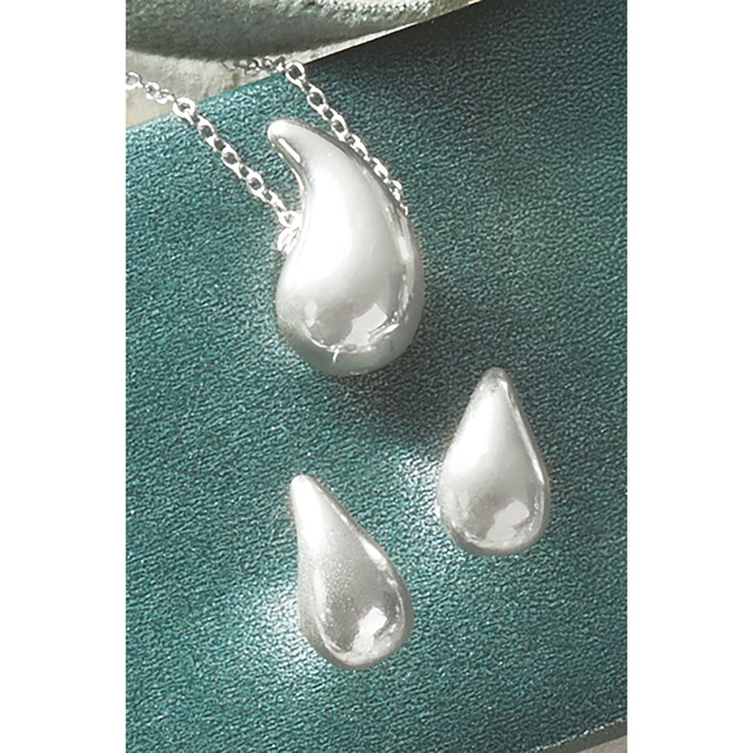 Teardrop Necklace & Earring Set, Sterling Silver, large