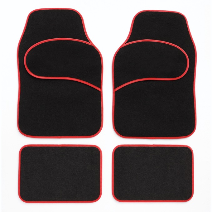 4-Piece Car Mat Set, Black with Red Trim, large