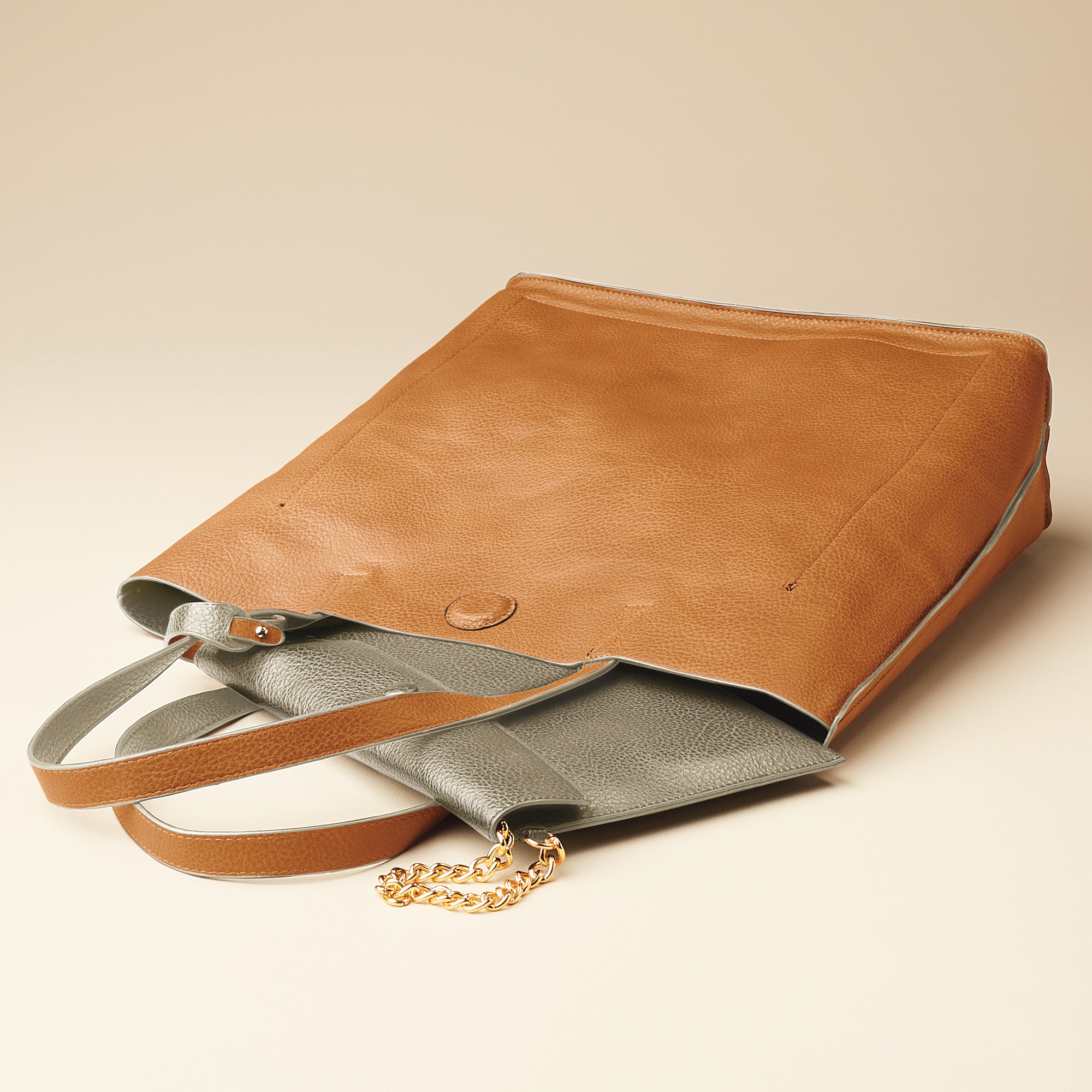 Personalized 2-piece Reversible Tote Set, Sage Tan, large