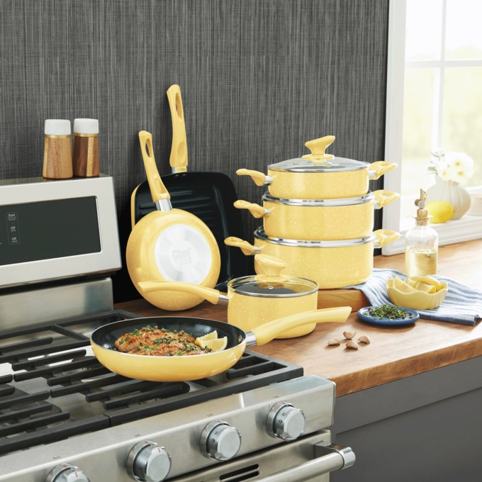 Chef Tested 11-Piece Granite Ceramic Nonstick Cookware Set, Yellow, large