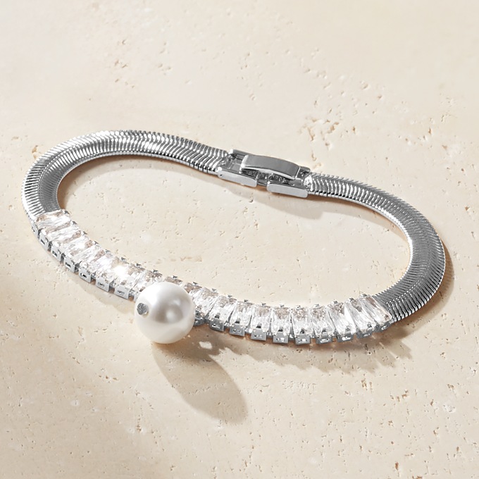 Crystal/Faux-Pearl Drop Bracelet, Silvertone, large