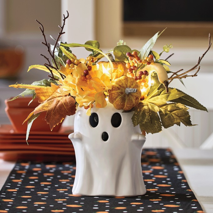Lit Floral Ghost Centerpiece, , large