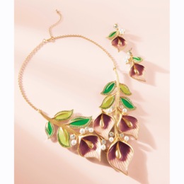 Multicolor Crystal &amp; Faux-Pearl Enamel Floral Jewelry, , large