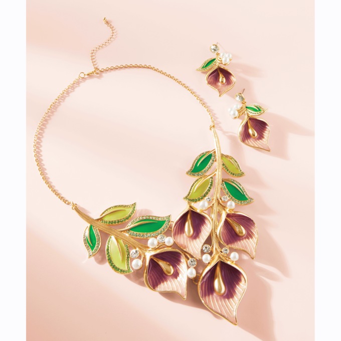 Multicolor Crystal & Faux-Pearl Enamel Floral Necklace, , large