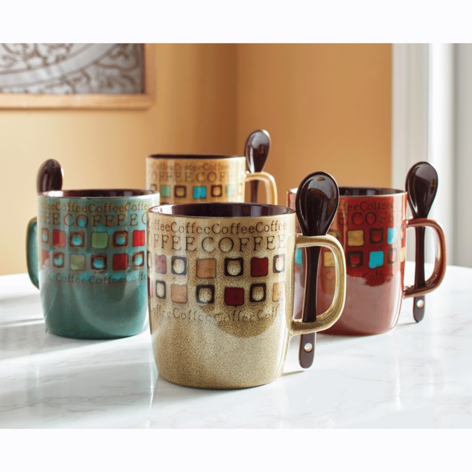 Mr. Coffee Set of 4 Mugs with Spoons, , large