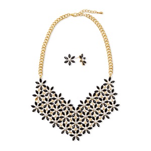 Floral/Goldtone Necklace Earring Set, , large