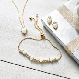 Lab Opal/Cubic Zirconia Heart Necklace, Bracelet &amp; Earring Set, , large