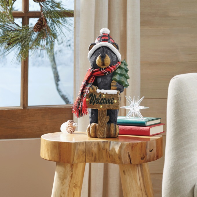 Lit Welcome Christmas Bear, , large