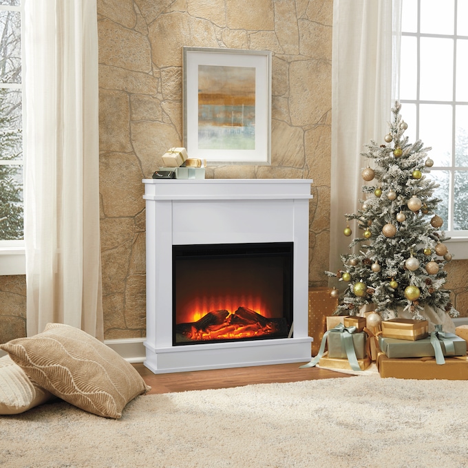 Harbor Electric Fireplace with Mantel, White, large