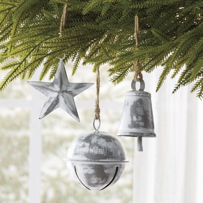 Set of 3 Distressed Metal Ornaments, , large