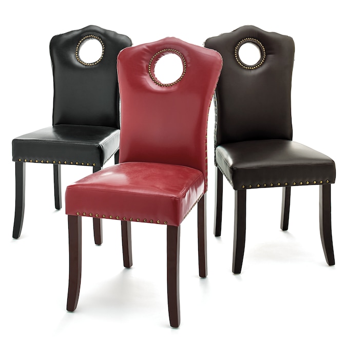 Faux-Leather Nailhead Dining Chair with Elegant Scalloped Back, , large