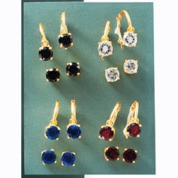 Gemstone 2-Pair Post and Hoop Earring Set, , large