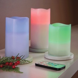 Set of 3 Color-Changing Candles with Remote, , large