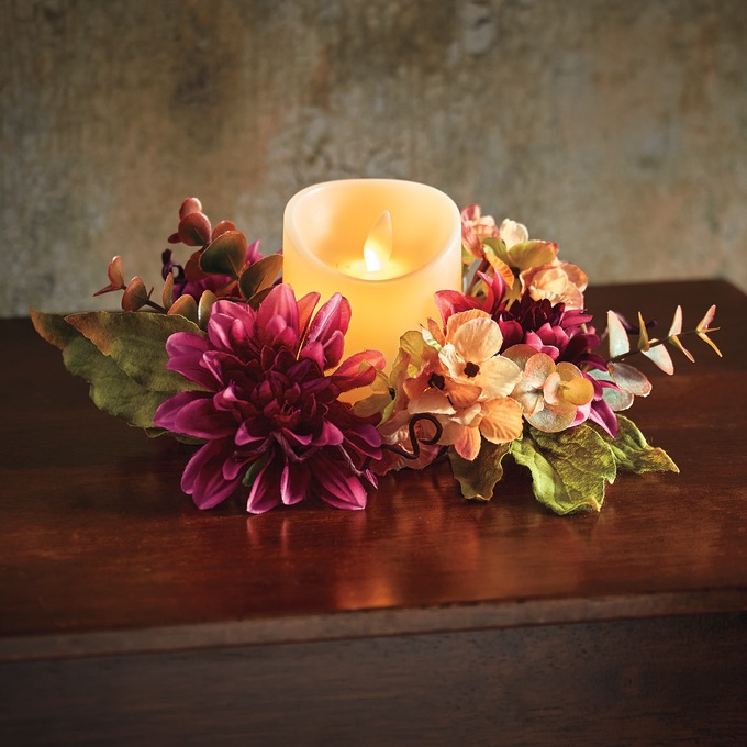 Fall Floral Candle Ring With Led Candle, , large