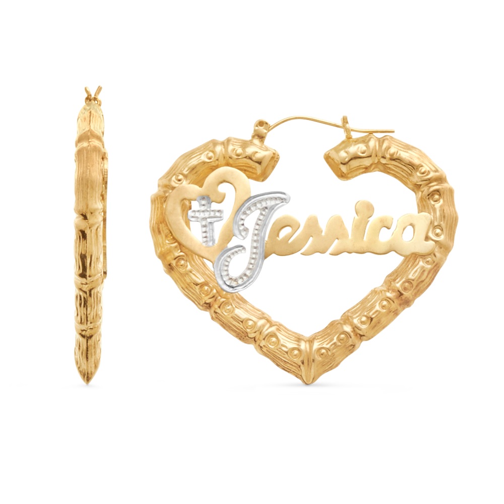 Name/Religious Heart Earrings, , large