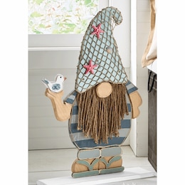 Chunky Wood Lit Coastal Gnome, , large