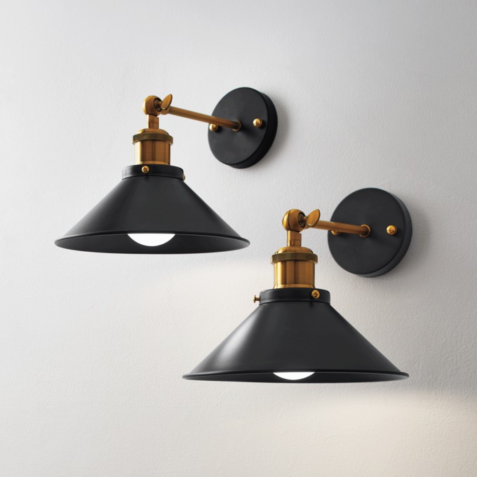 Set of 2 Wireless Sconces, Black, large
