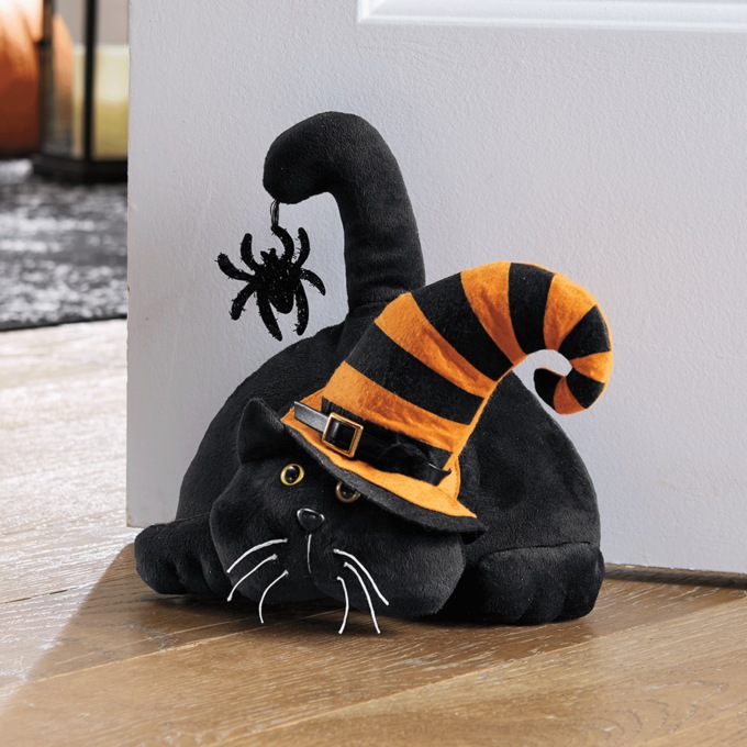 Black Cat Weighted Doorstop, Black, large