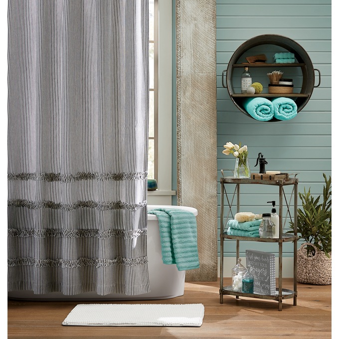 Farmhouse Stripe Shower Curtain, , large