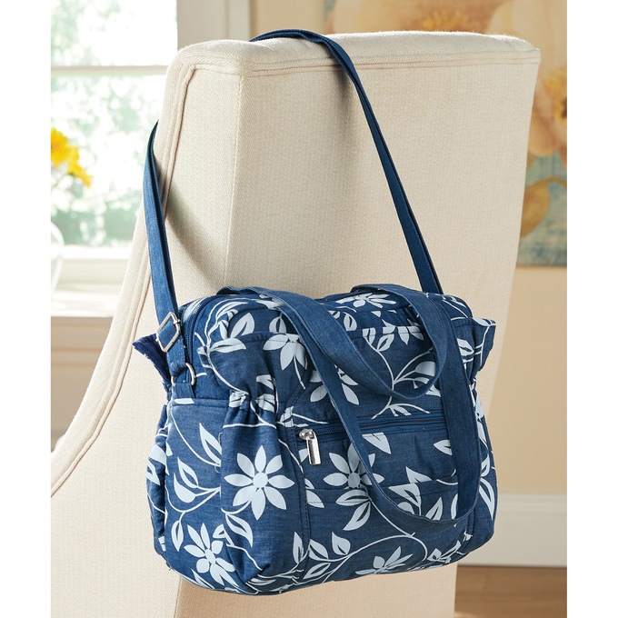 Denim Flowers Shoulder Bag, , large