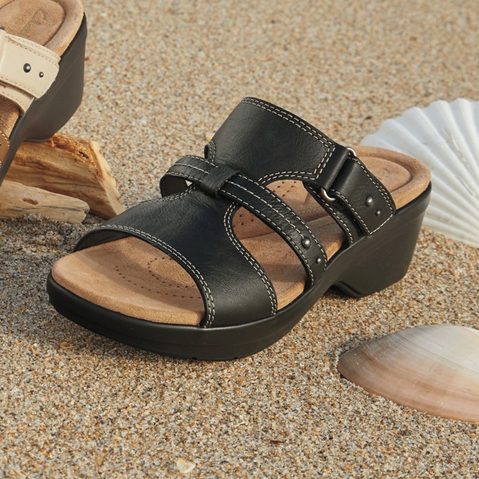 Clarks Tuleah Jane Slide, Black Leather, large