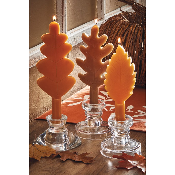 Set of 3 Oversized Leaf Taper Candles, Multi, large