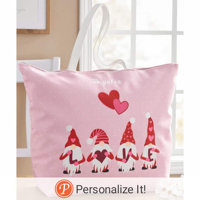 Personalized Valentines Gnome Tote, , large