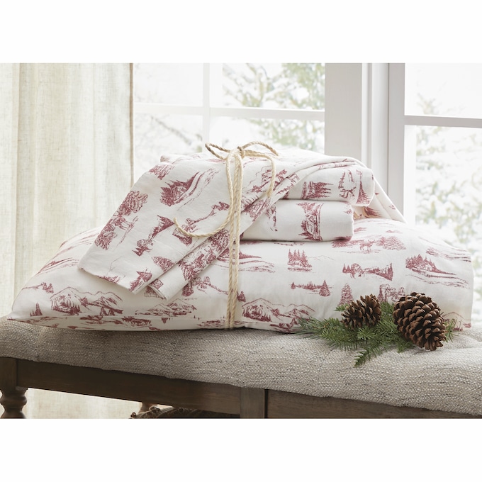 Christmas Toile Flannel Sheet Set, , large
