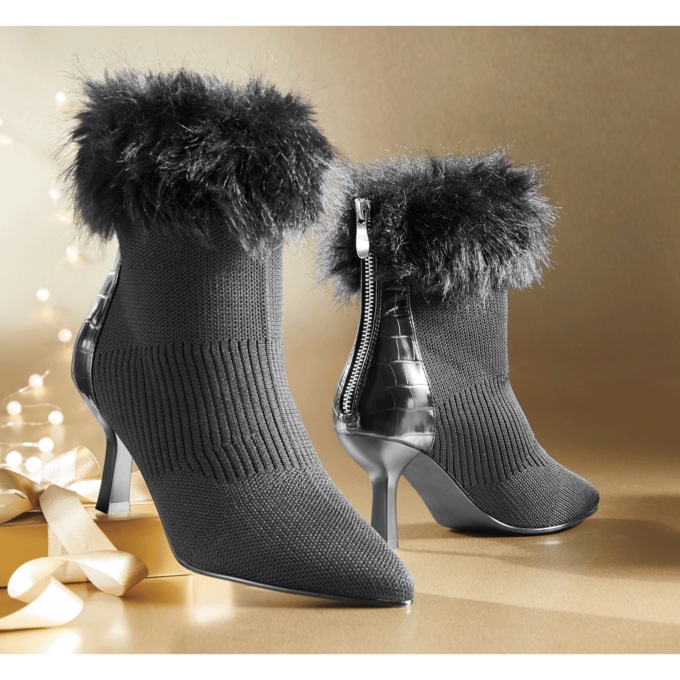 Midnight Velvet Faux-Fur Trimmed Bootie, , large