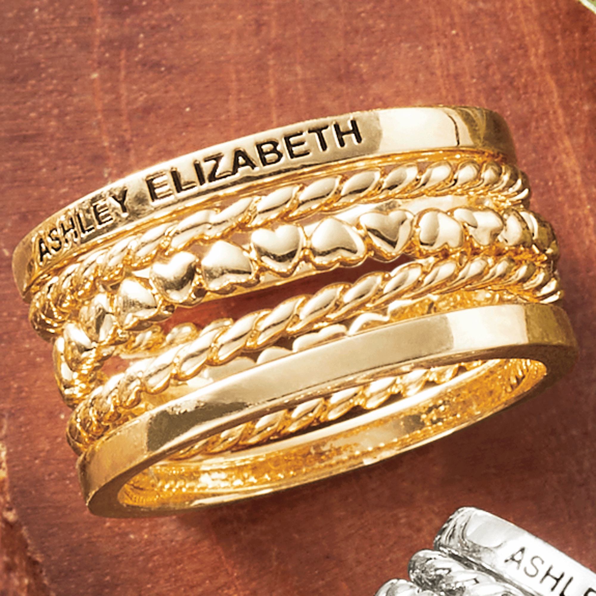Personalized Name 5-Piece Stacking Ring Set, , large